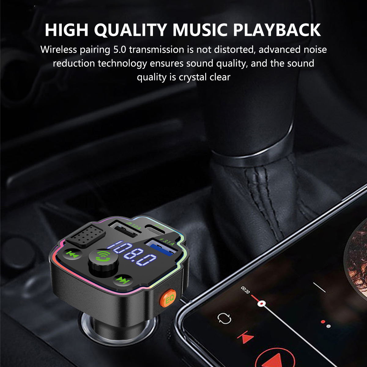 Q8 Car Mp3 Bluetooth Player Plug-In Card/U Disk Lossless Sound Quality Hands-Free Call Fm Transmitter Car Mp3