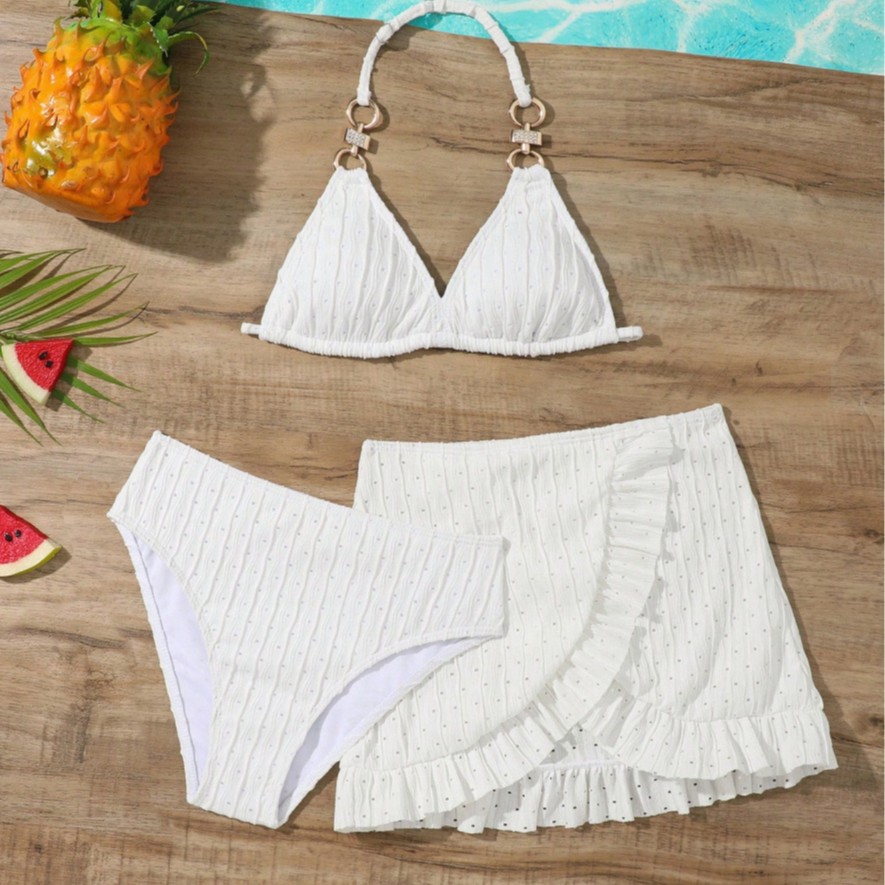 2025 Cross-Border New Product Bikini Swimsuit Three-Piece Split Girls Swimwear Female Big Boy Bikini Beach Skirt