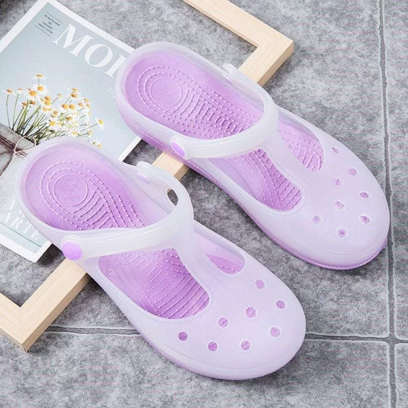 Женская обувь Croc, лето 2024, модные нескользящие износостойкие пляжные сандалии на толстой подошве, верхняя одежда для медсестры, прозрачные тапочки