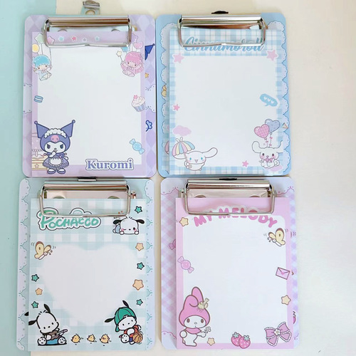 Sanrio note pad, high-looking Kuromi student portable sticky note with splint, mini board clip, sticky note