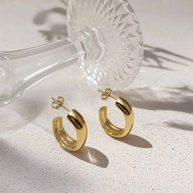 Jade Inlay Material Ear Studs Classification 1 Pair Quantity In Stock Wholesale 2025 New Earrings Fashionable High-Grade Non-Fading Earrings Geometric Titanium Steel Ear Ring Ins Style