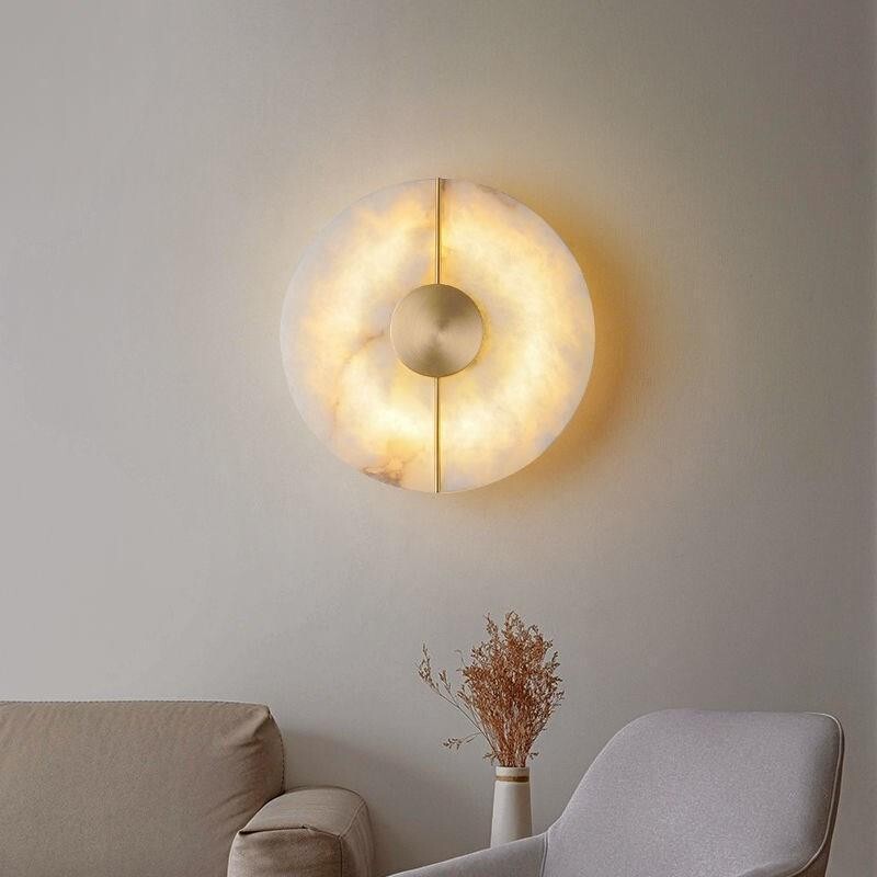 Light Luxury Nordic All Copper Stone Living Room TV Background Wall Lamp Modern Simple Creative Art Bedroom Bedside Lamp