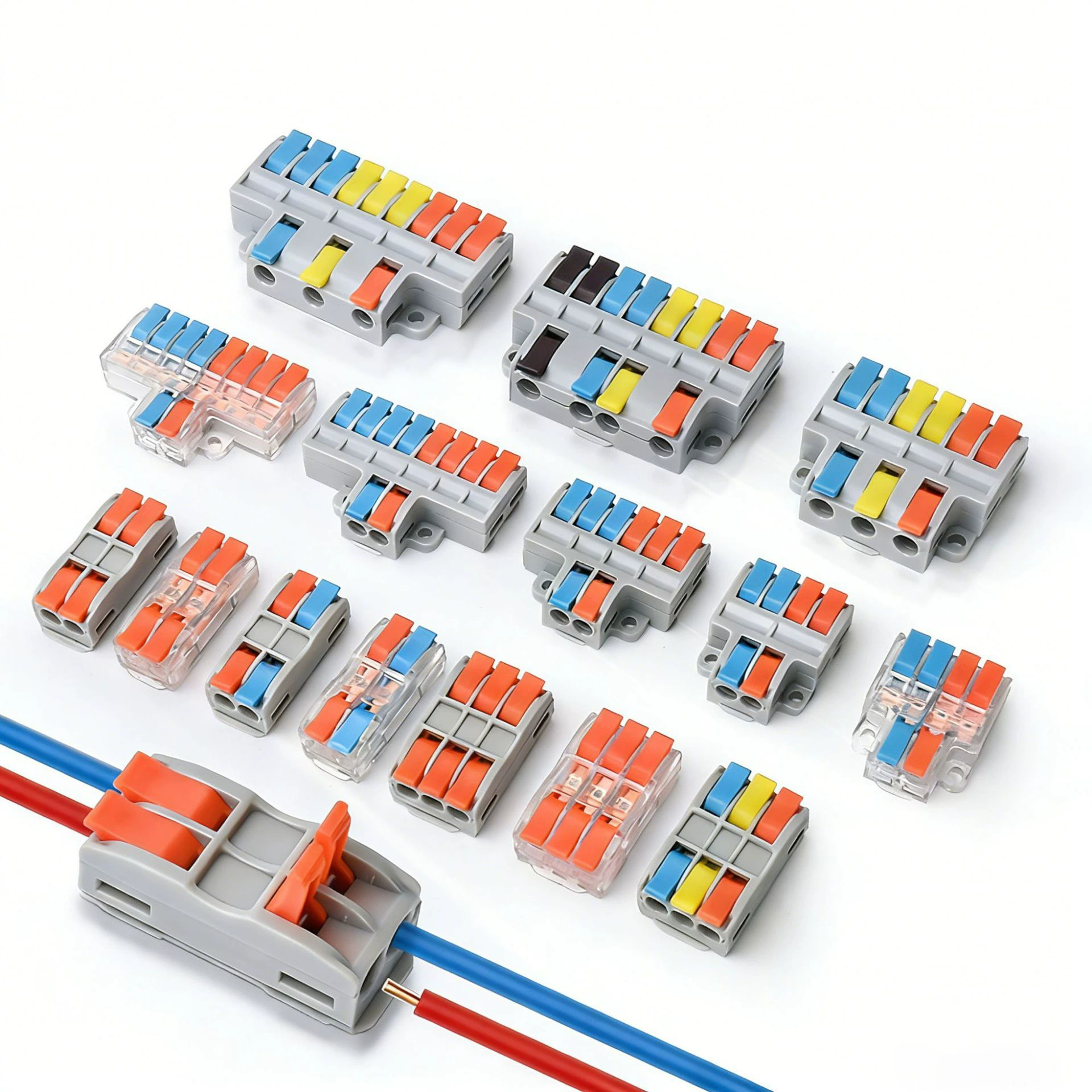 Quick terminals without soldering and stripping wire connector pluggable and unpluggable soft and hard wire universal PCT parallel wire split LC