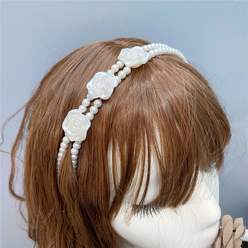 Pearl Rose Double Row Pearl Headband Sweet Hair Accessories display picture 4