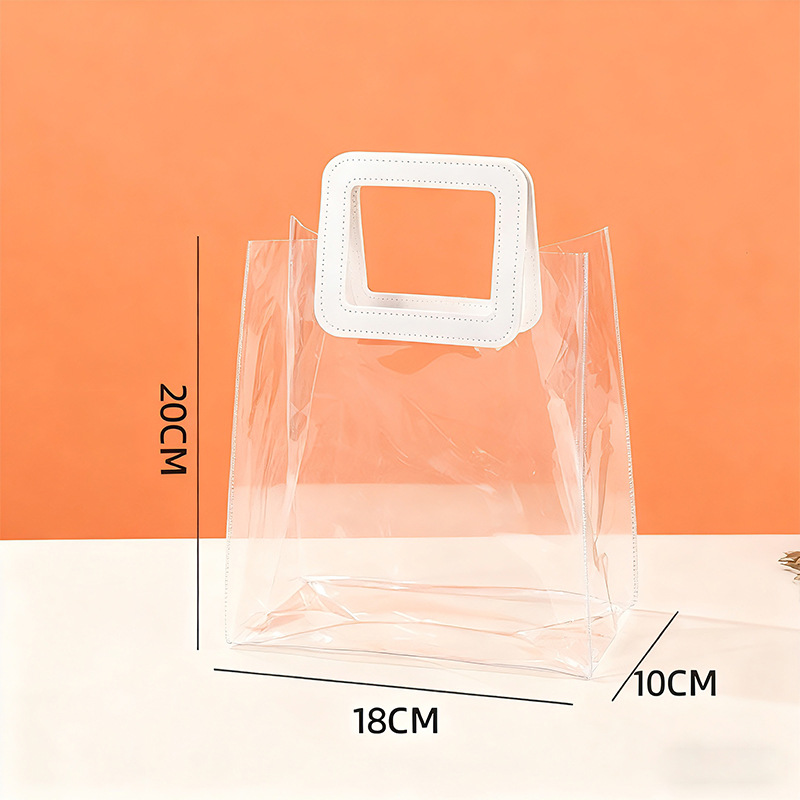 Bolso de mano holográfico transparente de plástico PVC, impreso a medida con el logotipo publicitario de la empresa, bolsa de regalo colorida hecha a medida.