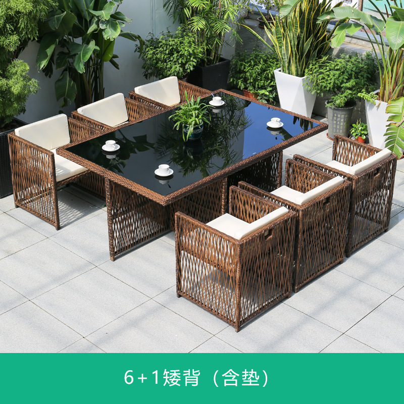 Silla de mimbre al aire libre combinación terraza de ocio balcón silla de ratán patio al aire libre mesa y silla con respaldo impermeable y protector solar