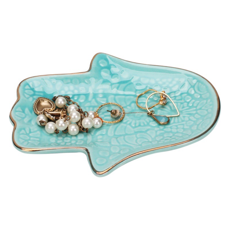 De estilo europeo de cerámica de hoja de oro de Palma bandeja de baño anillo de la joyería de la bandeja de almacenamiento de escritorio decoración creativa soporte de exhibición