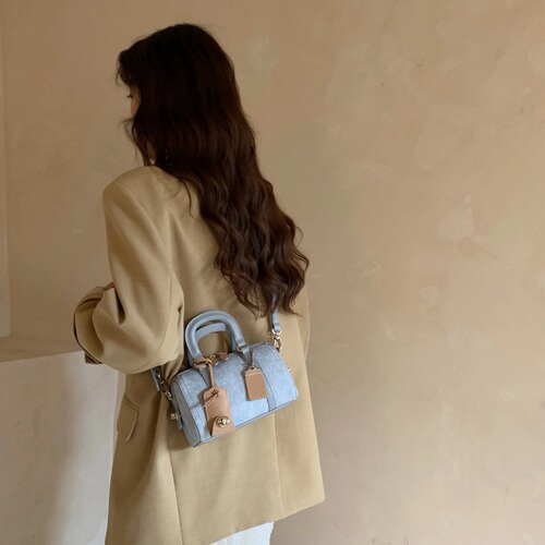 Fashion American Retro Design Denim Blue Pillow Bag for Women 2024 New Style Versatile Sweet Cool Mini Boston