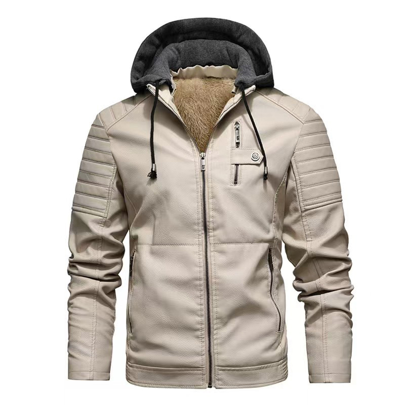 Men's Motorcycle Jacket With Fleece Lining And Hood For Autumn_voghion.com