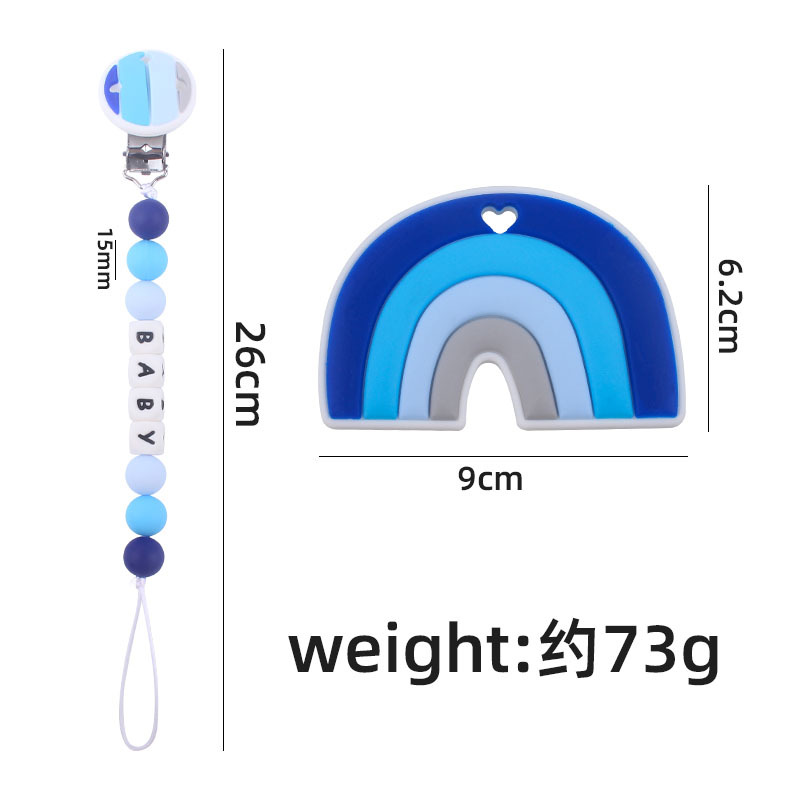 Bebé de dibujos animados clip de arco iris de silicona calmante bebé de dibujos animados arco iris de silicona teether palo de juguete