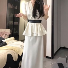 高级感V领时尚知性精致衬衣2025夏新款收腰显瘦设计感衬衫套装女