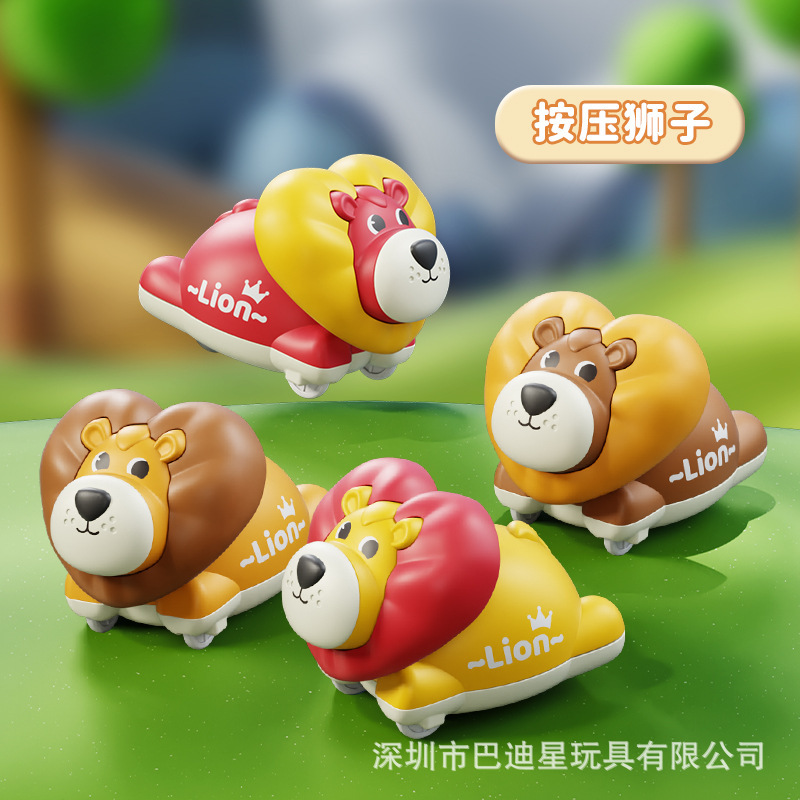 Exportación transfronteriza de dibujos animados para niños con forma de coches de inercia de compresión conejo cerdo perro león animal coche de juguete