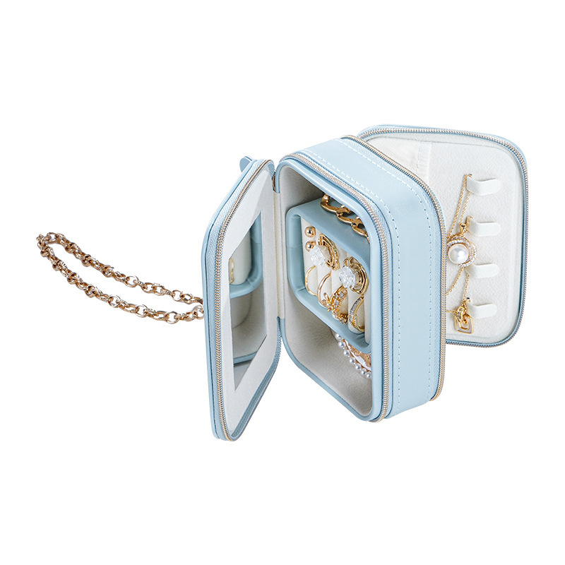 クロスボーダー旅行二重ジッパージュエリー収納ボックスクリエイティブポータブルネックレスイヤリングリングジュエリーボックスジュエリーボックス