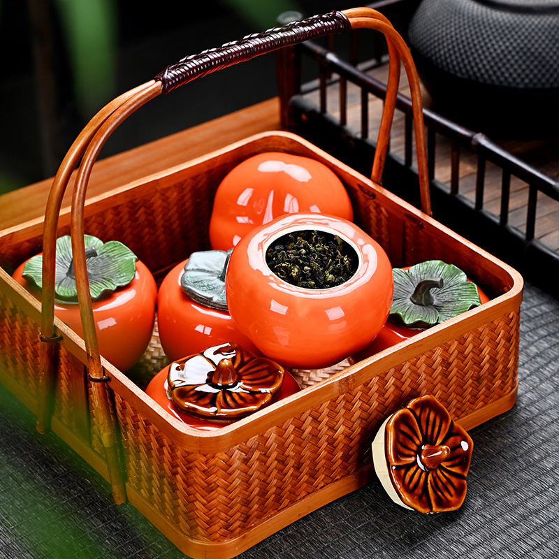 シミュレーション柿茶葉缶喜糖缶柿如意お土産陶磁器創意密封缶小型ギフトボックス缶|undefined
