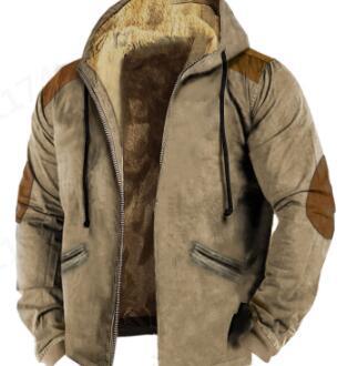 Europa y América transfronteriza multicolor color sólido impresión 3D Impresión digital suéter con capucha forro marrón Chaqueta de algodón acolchado