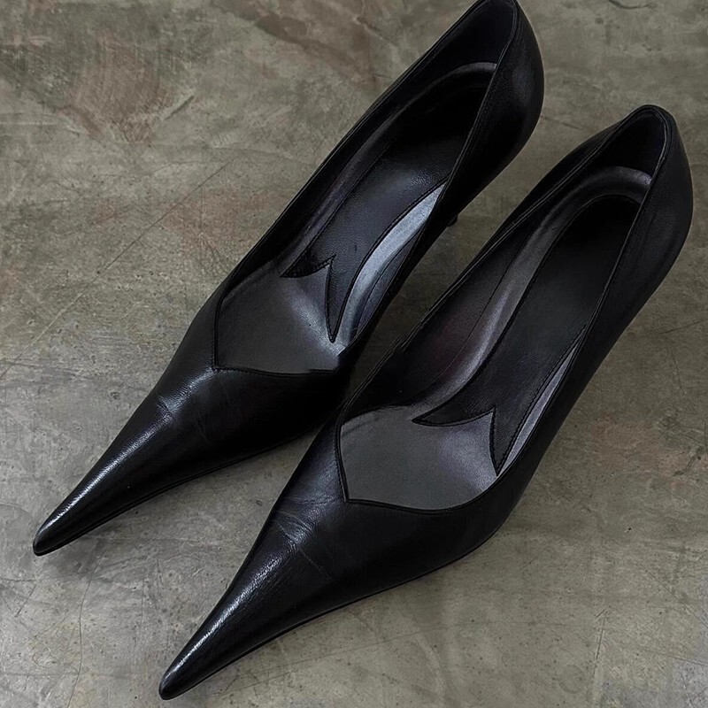 Autumn and Winter European and American Style Pointed Toe Stiletto High Heels for Women, Simple and Versatile Vintage Shoes (Tax Not Included)