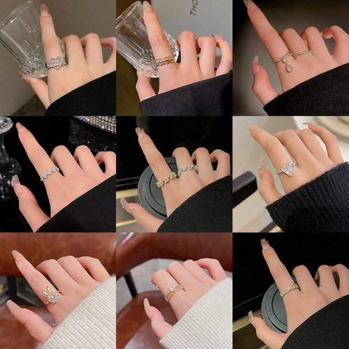 Light luxury niche micro-paved zircon butterfly ring for women ins trendy open design plain ring index finger ring wholesale