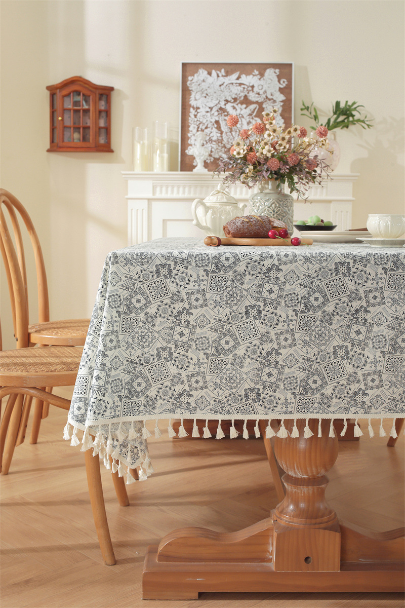 Mantel de mesa rectangular de algodón jacquard estilo floral_voghion.com