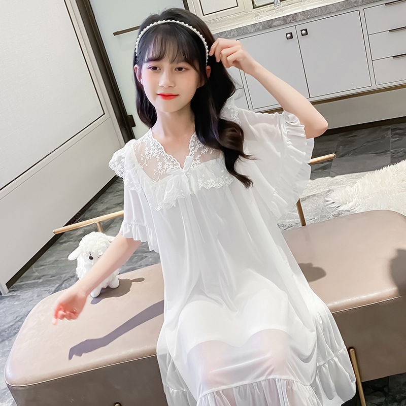 2023 New Children's Pajama Set Modal Girl Big Kids Sleeping Gown Summer Thin Baby Princess Style Summer Version