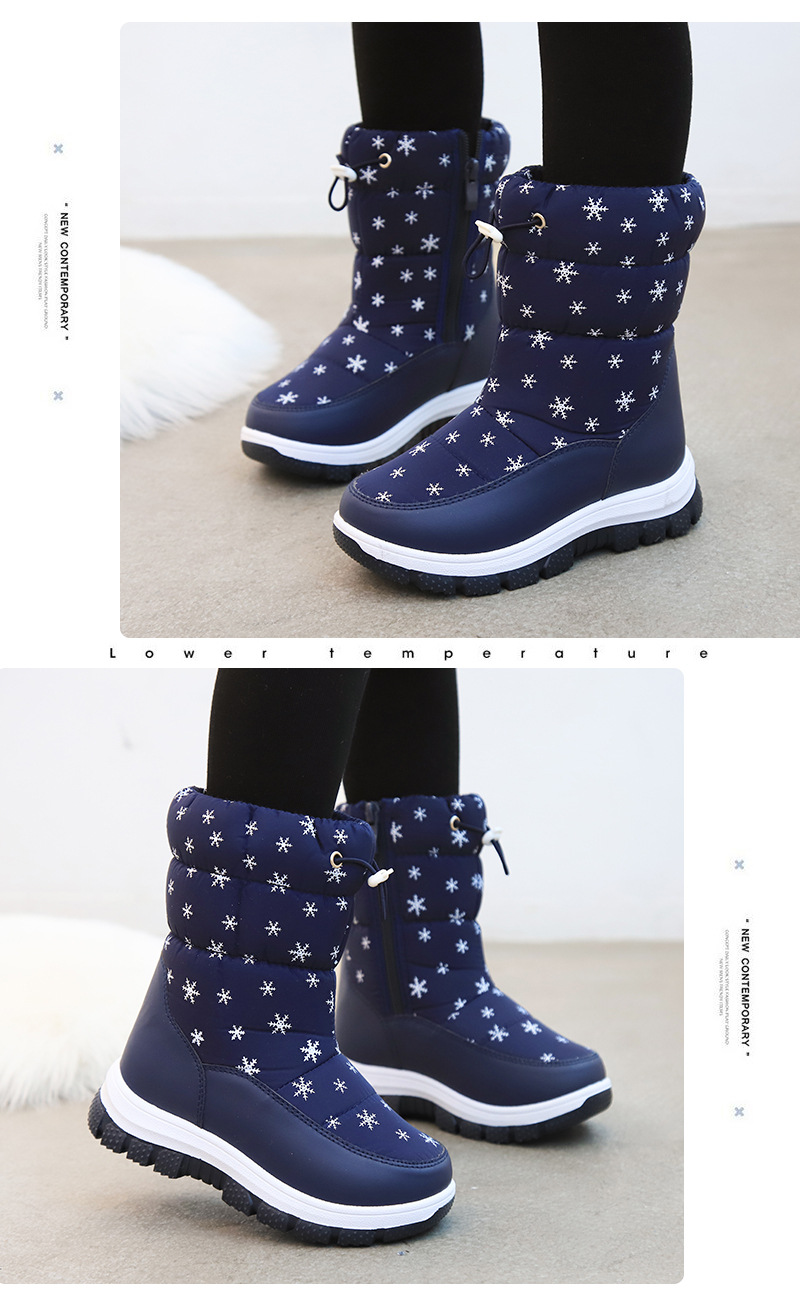 Kids' shoes Winter New Children's Snow Boots Snowflake High top Children's Cute Fashion Cotton Shoes Casual Soft soled Warm Boots_voghion.com