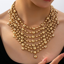 小众时尚高级感多层圆形流苏项链女欧美跨境热卖新款嘻哈锁骨链