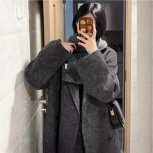 双面呢子大衣黑灰色时尚感羊绒女2025秋冬季新款小个子羊毛呢外套