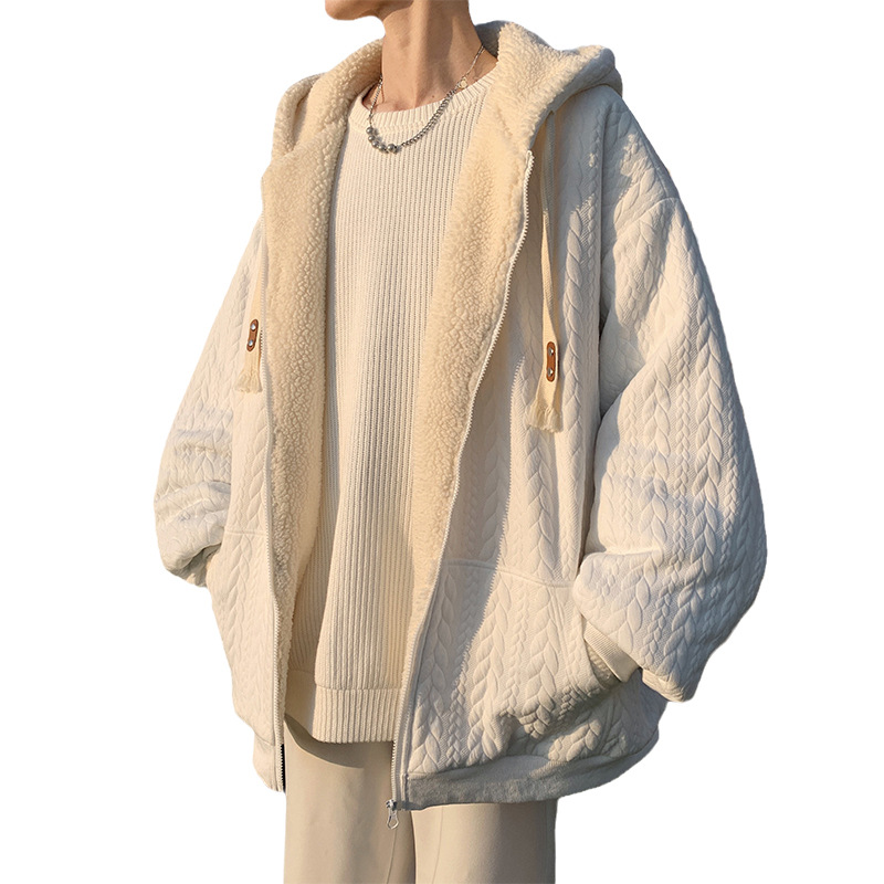 Abrigo de lana de cordero invierno de los hombres forrado de lana engrosada nicho original diseño de ropa acolchada de algodón marca de moda ins hong kong estilo ropa acolchada de algodón