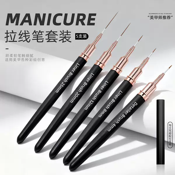 5-Piece Set of Printed Nail Art Liner Pens, Nail Art Flower Painting Pens, Outline Pens, Carving and Edging Nail Art Pens