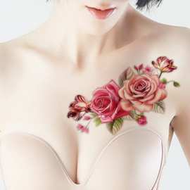夏季性感纹身贴女 防水持久胸前腹部玫瑰花大图遮疤仿真刺青贴纸