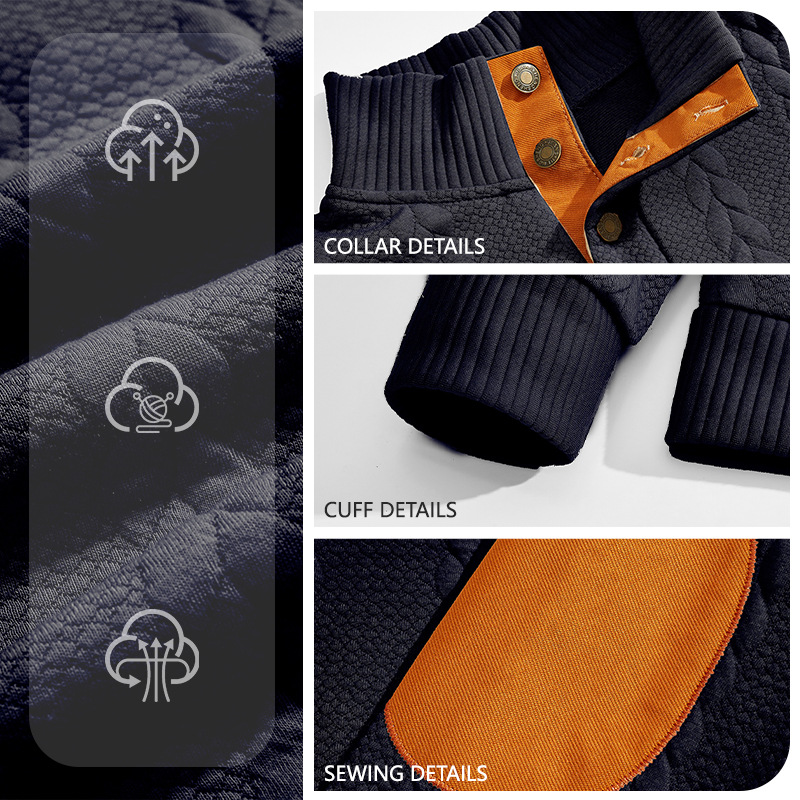 Camiseta POLO jacquard para hombre, estilo europeo y americano, con cuello Henley, manga larga, bordado con parches, suéter informal para hombre.