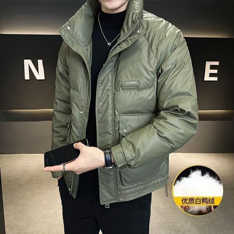 Men's Winter 2025 New Men's Fashion Brand Pu Leather down Jacket Short Winter Thickeneded Stand-Up Collar Jacket High-End