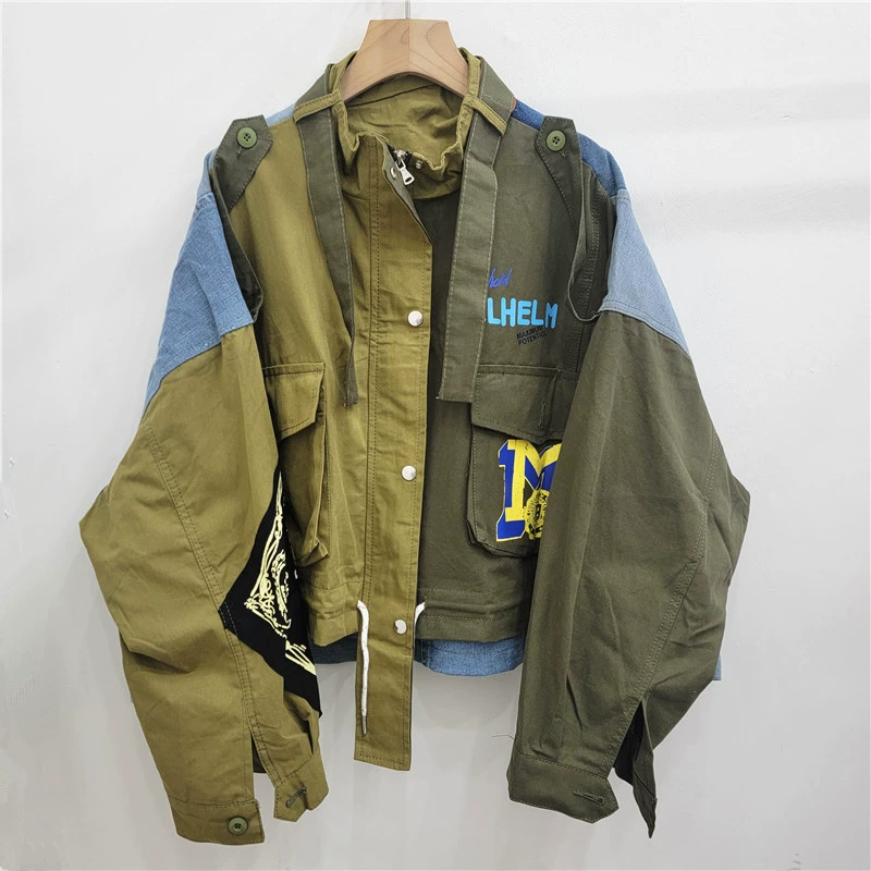 Сюртук женский свободный bf короткий европейский вокзал 2024 осень новый чик армейский зеленый алфавит куртка прилив марки