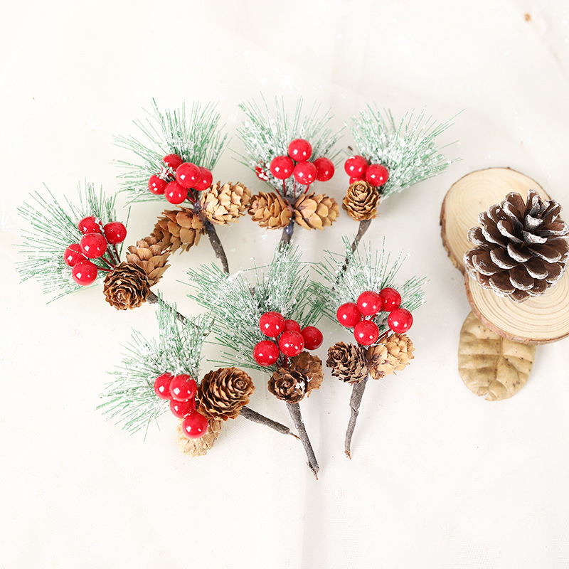 クリスマス松針クリスマス紅果松果挿しアクセサリークリスマス装飾品diy創意ギフトボックス包装アクセサリー|undefined