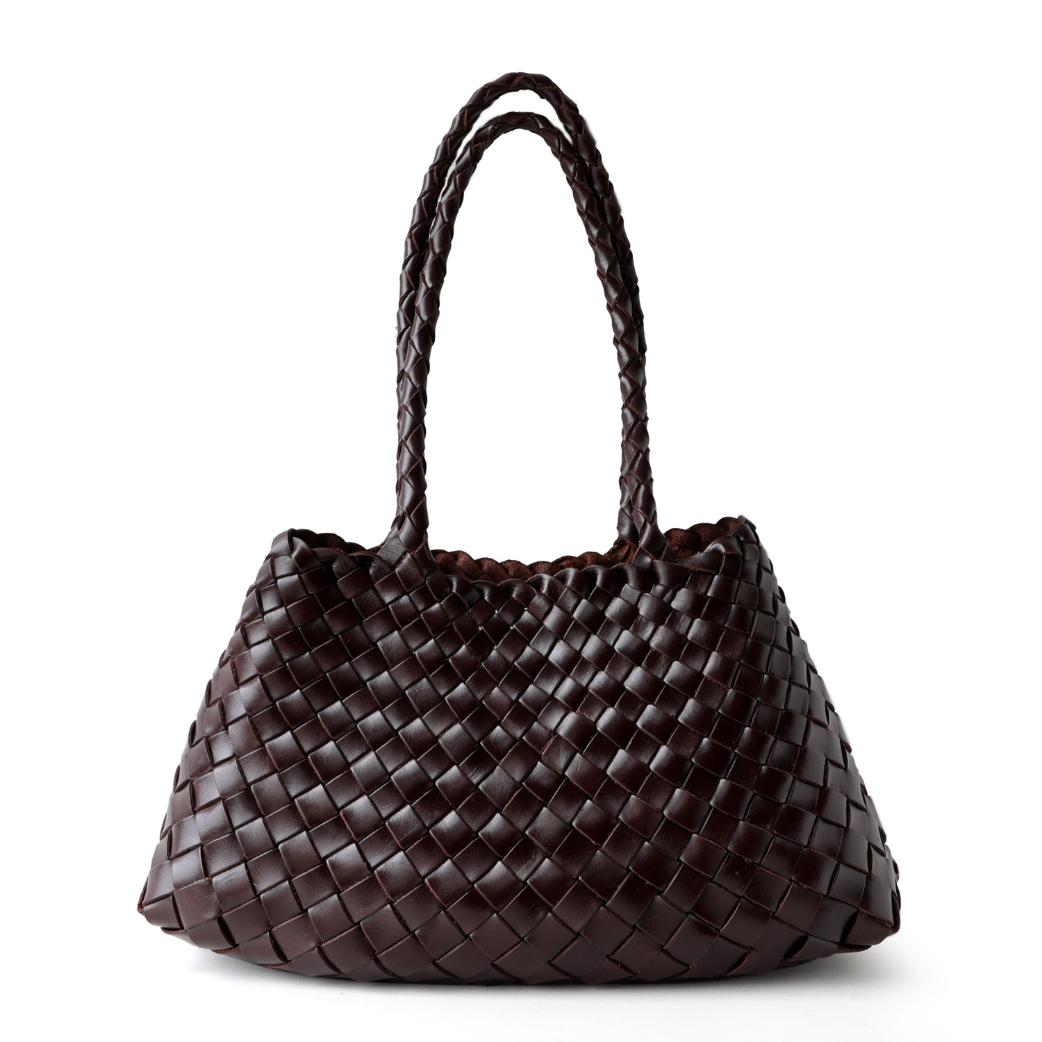 Niche Luxury Full Grain Cowhide Hand-Woven Basket Bag Retro Artistic Versatile Handbag Underarm Bag - Thumbnail 5