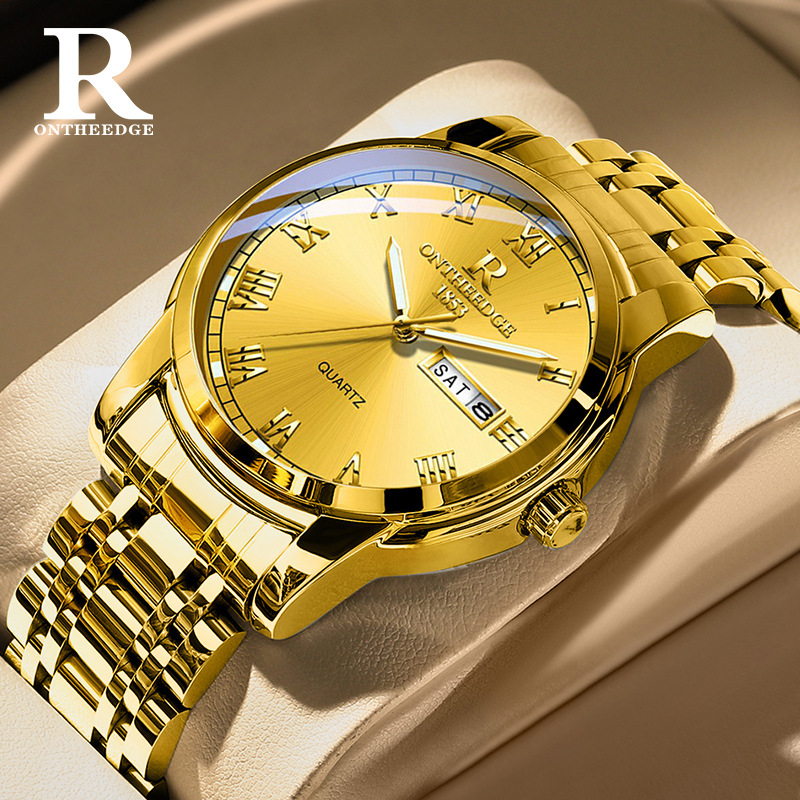 Rui Zhi Yuan Men's High-End Luminous Watch Stainless Steel Strap Shenzhen Quartz Watch Waterproof Men's European Style Watch