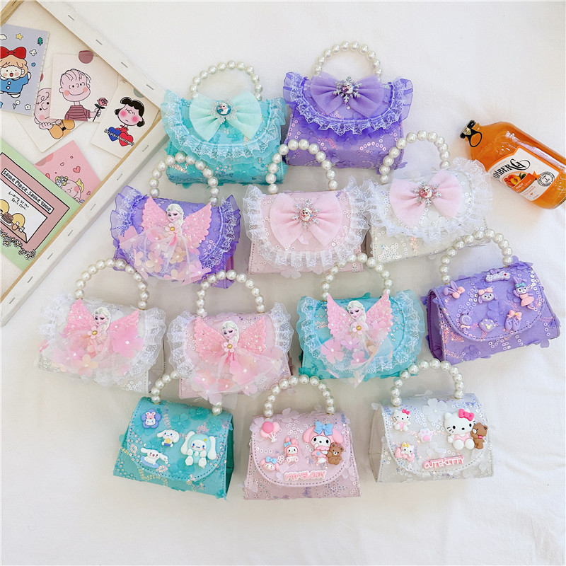 Bolsos infantiles, bolsos de moda princesa de perlas, bolsos de cambio de chicas lindas, bolsos de hombro de chicas