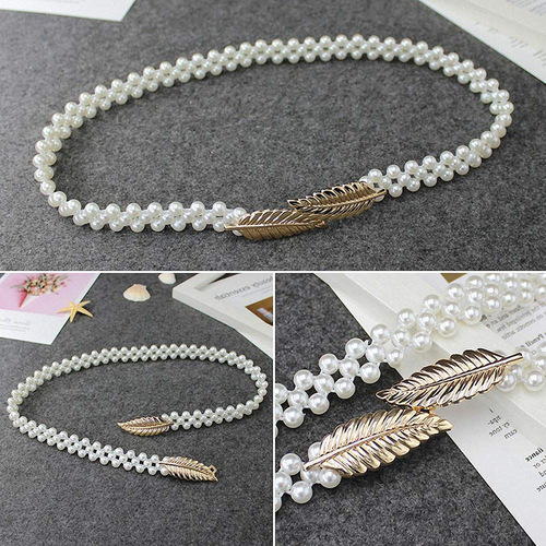 Pearl Korean Version Waist Chain Women's Fashion Dress Decorative Elastic Waistband Small Leaf Elastic Waist Cover Dropshipping