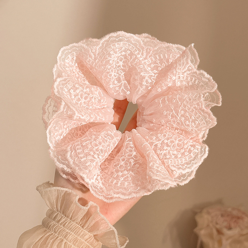 Coletero Scrunchie de Encaje con Flor de Alta Elasticidad para Mujer