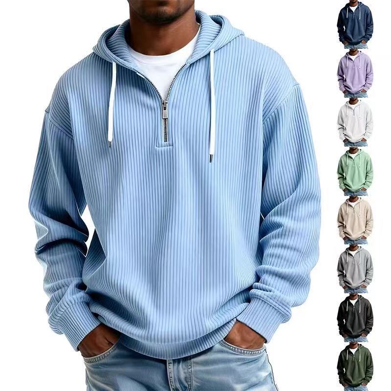 European and American Cross-Border Autumn and Winter New Men's Quarter Zipper Long-Sleeved Hoodie Sweatshirt Loose Casual Men's Clothing