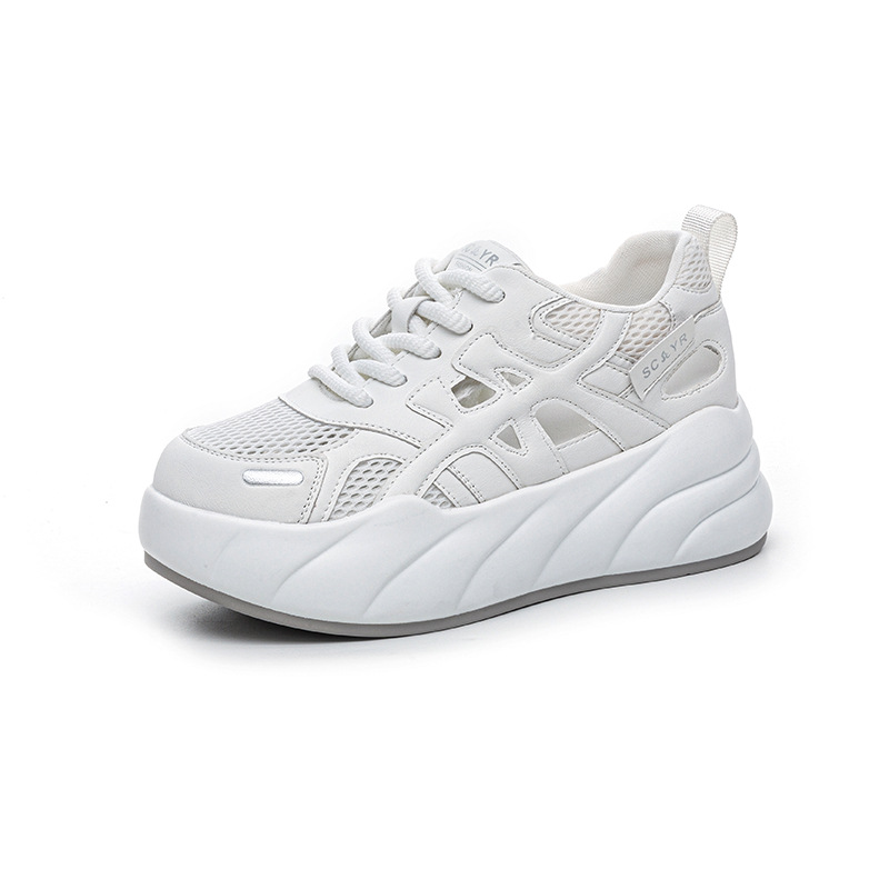 Giày sneaker nữ đế dày tăng chiều cao, phong cách thể thao thời trang, thiết kế đục lỗ thoáng khí mùa hè — M2896 màu trắng, M2896 màu xanh lam