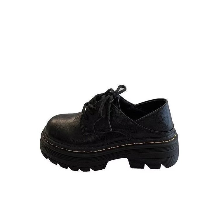 Redonda cabeza dos zapatos de cuero retrógrados para mujeres verano y otoño 2026 nuevo estilo británico con suela gruesa para ir con falda Martin zapatos individuales