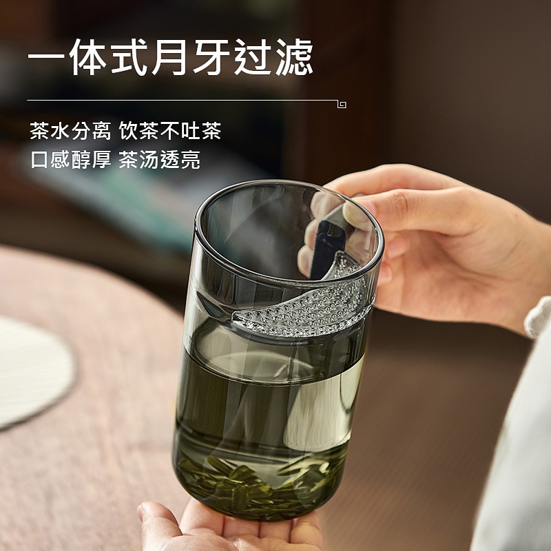 君茗辦公杯 家用高硼硅玻璃帶把泡茶水杯辦公室透明玻璃杯