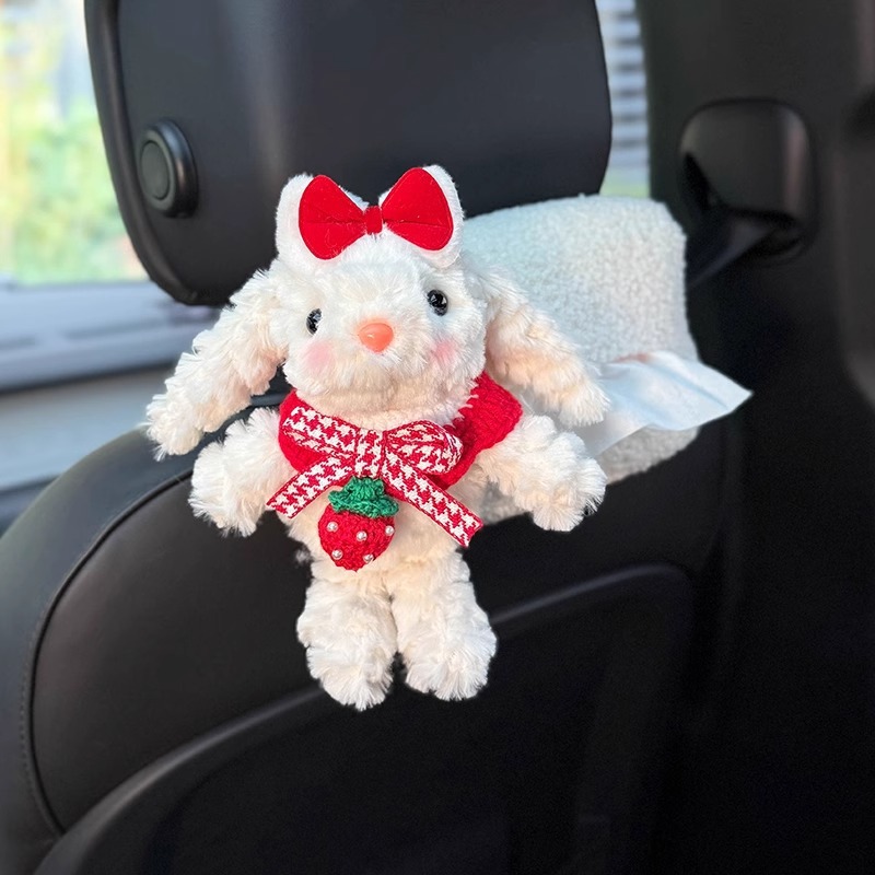 Caja de pañuelos de papel de dibujo de coche de conejo creativo almacenamiento en coche colgante 2025 nuevo sentido muñeca de coche señoras