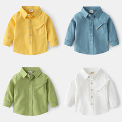Boys' candy-colored outerwear shirt Spring and Autumn Fashion Long-sleeved Shirt Medium and Small Children Soft Casual Long-sleeved Thin Shirt