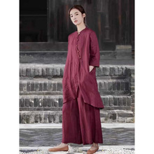 修行禅服女夏季佛系禅意素衣套装中式棉麻两件套斜襟居士服禅修服