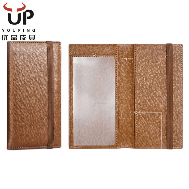 Cross-Border Business Gift Personal Leather Checkbook with Built-In Pen Eraser and Pvc Divider Leather Checkbook Wallet