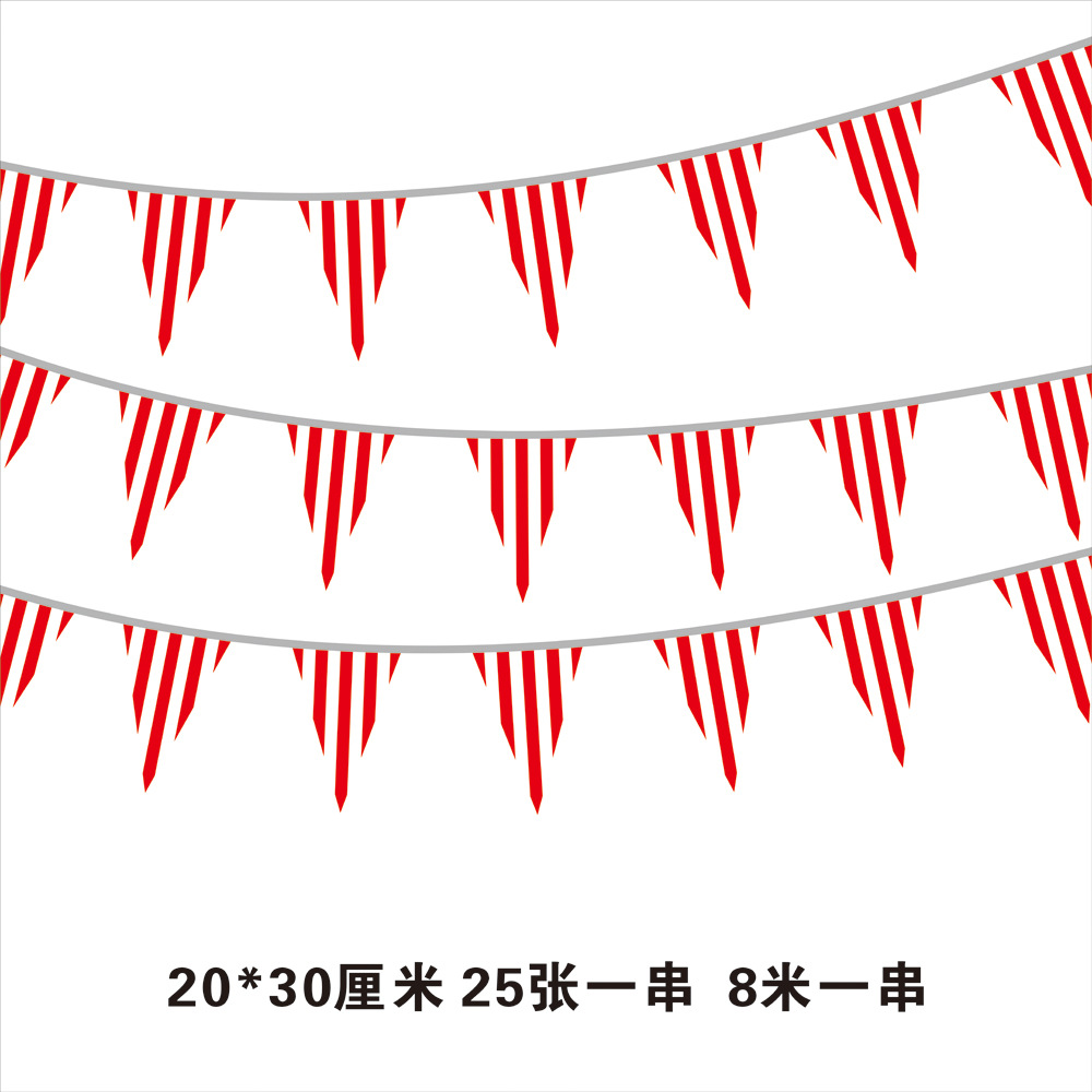 Bandera de cuerda triangular de rayas verticales rojas y blancas de 20X30cm