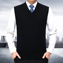 2025秋冬新款中年男式针织衫羊绒背心坎肩毛衣V领马甲保暖打底衫