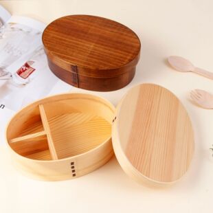 Japanese bento box oval wooden picnic sushi food storage packing box household tableware children lunch box
