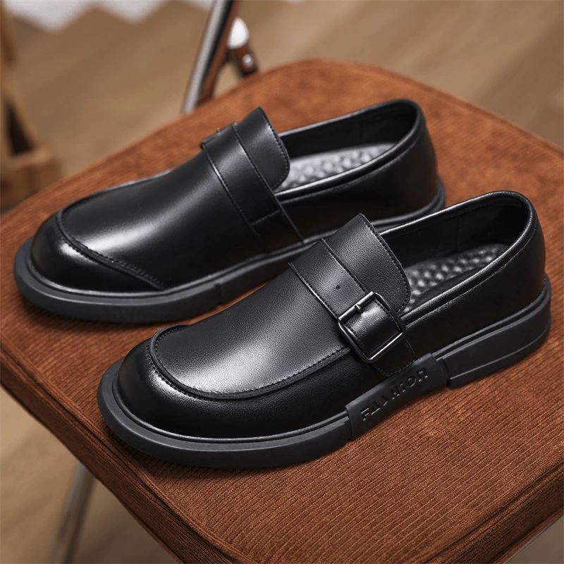 Весенняя Мужская обувь без шнуровки из натуральной кожи, британская повседневная обувь без шнуровки, Мужская толстая подошва, универсальная модная мужская кожаная обувь с большим носком